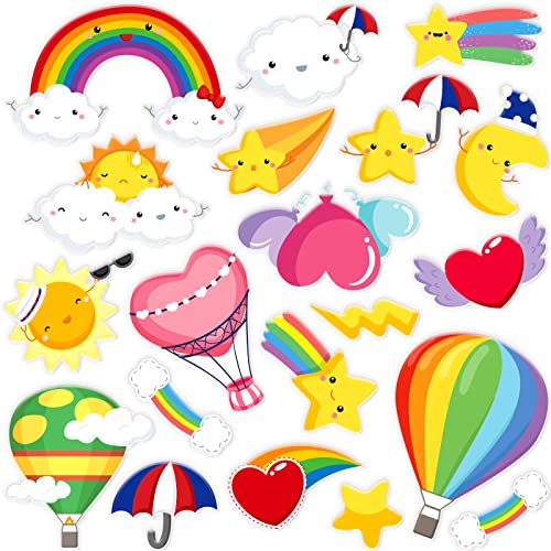 Image of 20 PCS Rainbow Thick Gel Clings for Classroom Realistic Window Gel Clings Decal Stickers for Kids Toddlers and Adults Home Airplane Nursery Rainbow Party Supplies Removable and Reusable