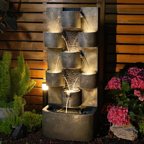 45" H Outdoor Water Fountain Garden - Large Cascading Waterfall F...