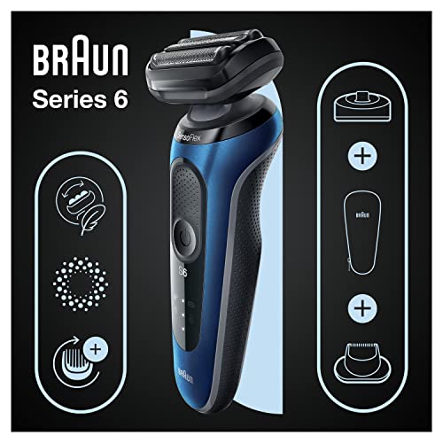 Braun Series 6 6040Cs Electric Shaver With Charging Stand, Precision Trimmer, Wet & Dry, Rechargeable, Cordless Foil Shaver, Blue #TOP5