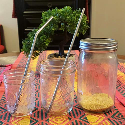 Image of STAR WORK - Metal Straws Stainless Steel Straws 8.5 inch Drinking Straws Reusable 4 Set And 1 cleaning Brush For Picnic,Travelling,Home,Bars (SILVER)