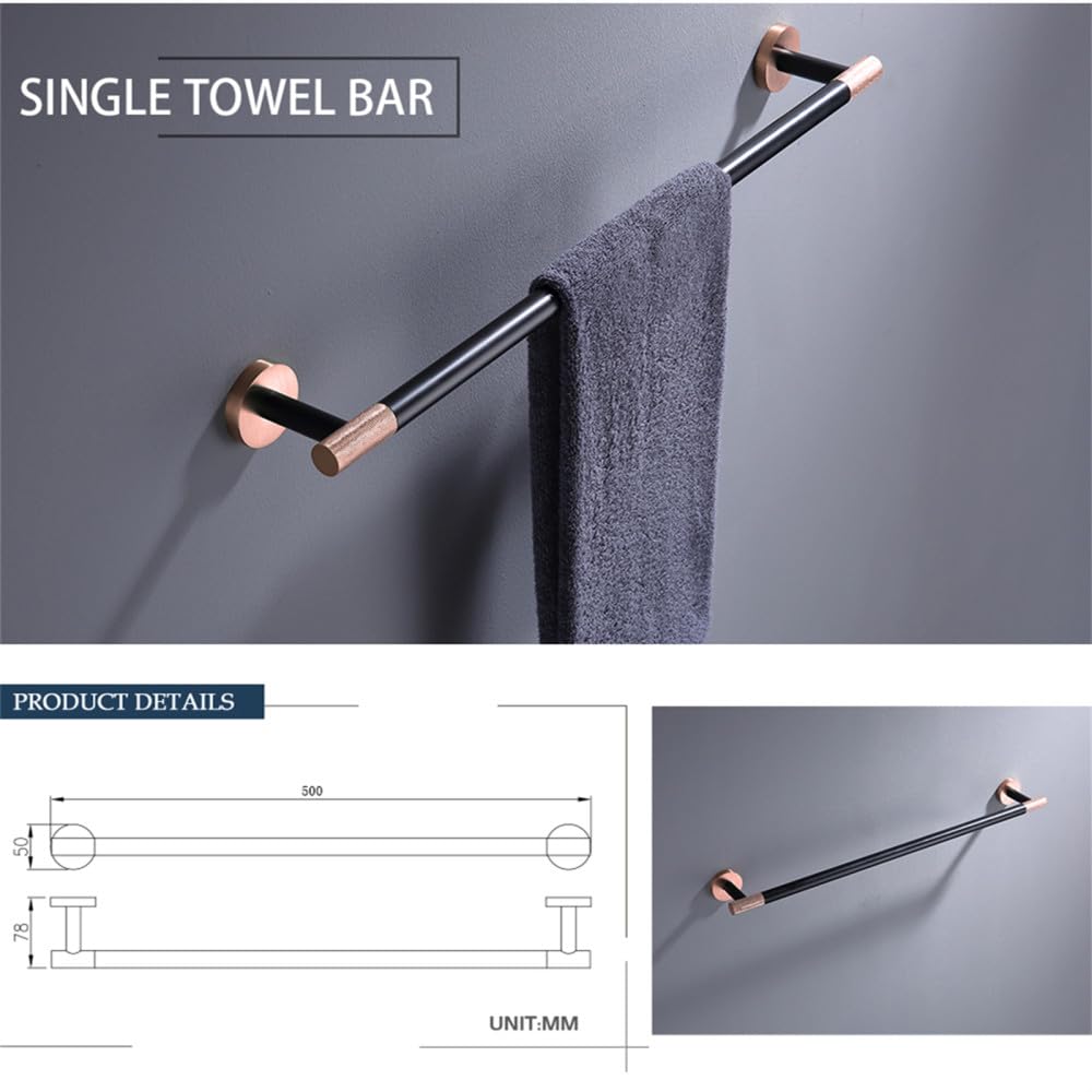 Accesorios de baño Negro Mate de Oro Rosa, Gancho para Albornoz, Soporte para Toalla de Papel, Juego de Barra de Toalla, Barra de Toalla Individual