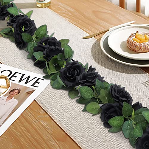 SHACOS 3pcs Artificial Flower Garland 3 Strand 6.0 m Fake Rose Garland Artificial Flowers Hanging Rose Vines for Wedding Garden Party Home Black - Image 2