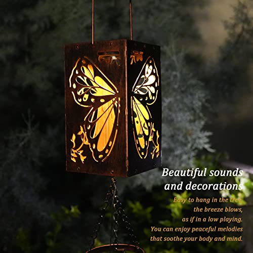 Solar Wind Chimes Led Lantern Light, Self Assembly Solar Lanterns Wind Chimes Outdoor Garden Hanging Decor Gift For Mom (32" Butterfly) #TOP4
