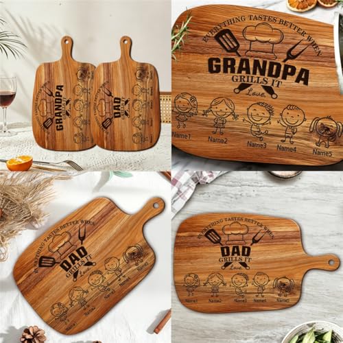 Tabla de Cortar Personalizada para Papá o Abuelo: 'Todo Sabe Mejor Cuando Papá o Abuelo Asa', Tabla de Madera para Cocina, Regalo para Día del Padre, Cumpleaños o Navidad (S 02) miniatura 6