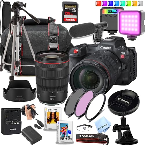 Canon EOS R5 C 45 MP Full-Frame Mirrorless Camera with 24-70mm L is USM Lens +128Gb Extreme Card + Case+ Microphone + RGB Video Light + Tripod + More (Content Creator Bundle) (Renewed)