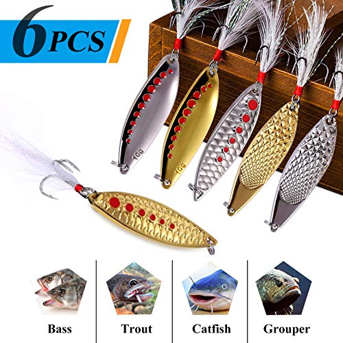 TOPFORT 6pcs Fishing Lures,Fishing Spoons, Trout Lures, Spinner Baits, Bass Lures, Spinning Lures