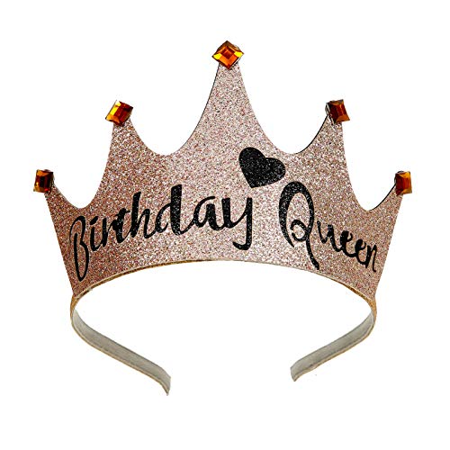 JiaDuo Birthday Crown Women Birthday Queen Tiara Headband Rose Gold Glitter Happy Birthday Gift Party Supplies