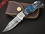 Personalized & Customized Word "H" Damascus pocket knife folding hunting knives 6.5" back lock with leather sheath Damascus blade knife - folding camping pocket knife - small folding knife - handmade gift knife - folding knives - sharpest pocket knife - hiking knife - outdoor knife - best pocket knife - mens knife (H) -  MR. CRAF...
