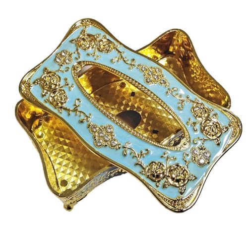 Image of Napkin Holder for Dining Table - Tabletop Napkin Dispenser, Tissue Paper Container for Kitchen, Home, Office, Restaurant (White, Gold) (Sky Blue-Gold)