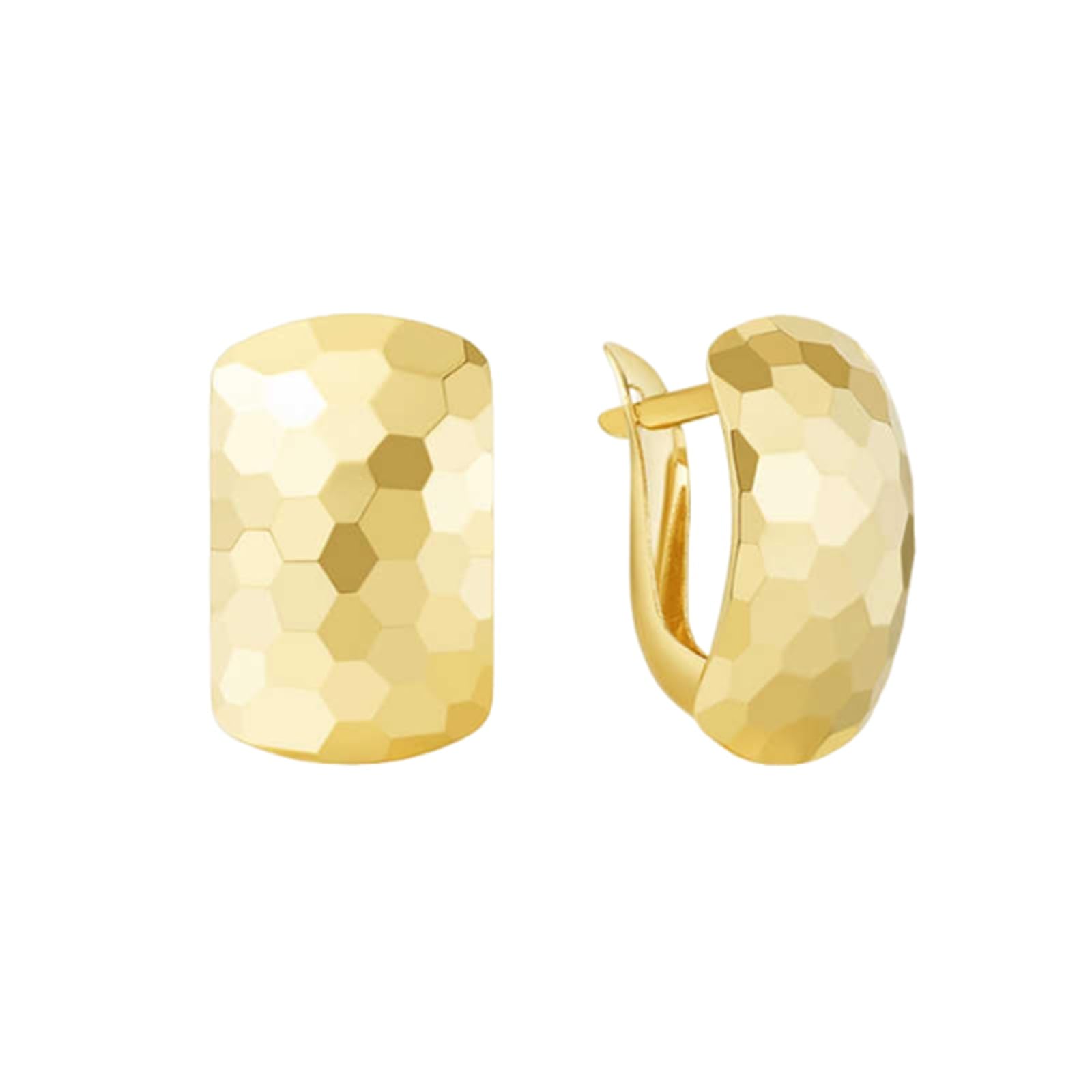 Pendientes de aro dorados pequeños de oro amarillo con patrón de panal, aretes amarillos para mujer