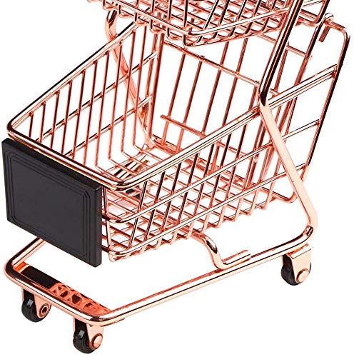 Juyun Mini Shopping Cart,Metal Shopping Cart Toy Mini Shopping Handcart Mode Tiny Ulitily Trolley Toy For Kids Table Desk Storage Tool, Rose Gold, Double-Deck #TOP3