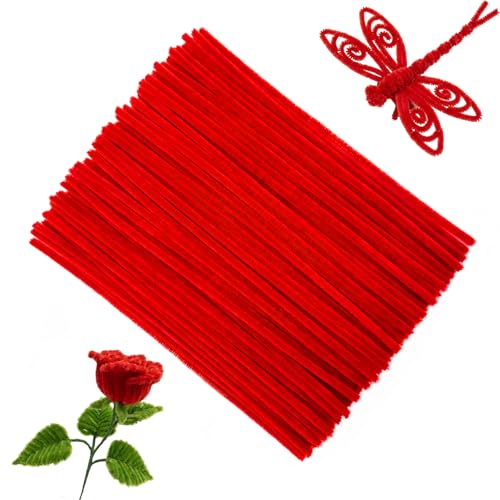 Red Pipe Cleaners Craft Bulk Valentines Day Gift 100Pcs Chenille Stems Hand Crafts Flowers DIY Craft Supplies for Home/Christmas Arts and Crafts Decorations Sensory Toys for Ages 8-13 Family Games