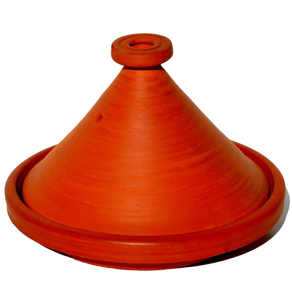Marokkanische Tajine, Rund, Ø 34 cm, unglasiert zum Kochen für 6-8 Personen, Tontopf, Gartopf, Schmortopf, Handmade Marrakesch, Orientalisch, Arabisch, schadstofffreie Lehmerde