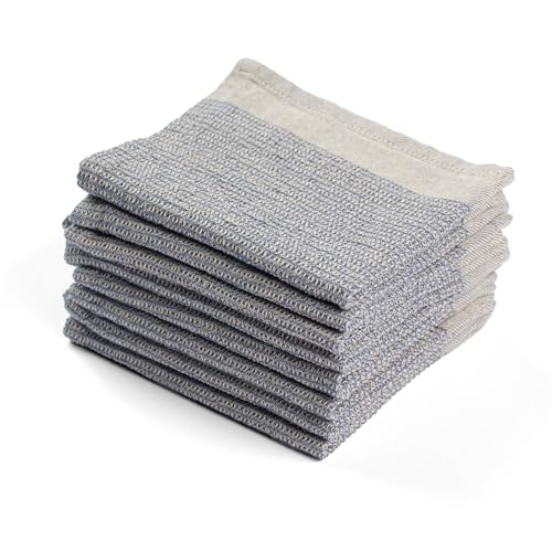 MEEMA Dish Cloths Set of 8 - Waffle Soft and Absorbent Dish Towels - Quick Dry Dish Rags - Dishcloths for Kitchen Washing Dishes, Cleaning & Drying Glasses - Blue, 12 x 12 Inches