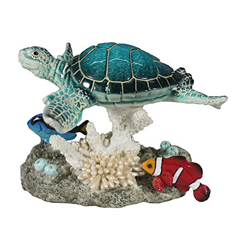 Comfy Hour Figurka zwierząt morskich z żywicy 12,5 cm – koralowy żółw morski i błazenki dekoracja na biurko, dekoracja domu lub biura o tematyce oceanicznej