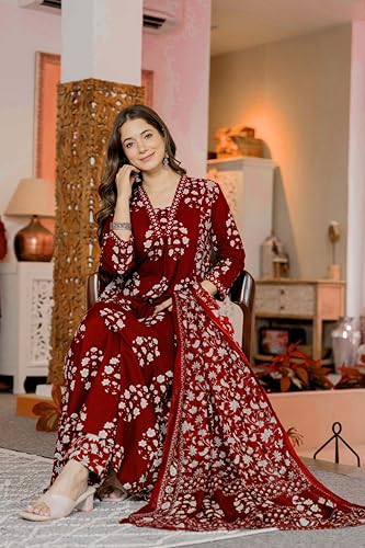 Image of PARTHVI Women's Pure Cotton Block Printed Ethnic Wear Kurta & Palazzo Pants & Dupatta Set