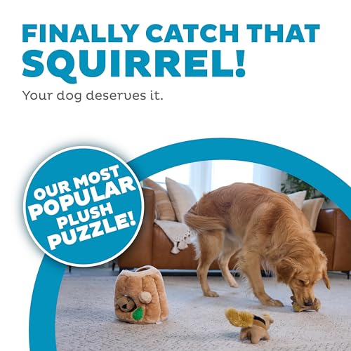 Image of Outward Hound Hide-A-Squirrel Dog Toy - Interactive 2‑in‑1 Plush Puzzle with 3 Squeaky Removable Squirrels, Large