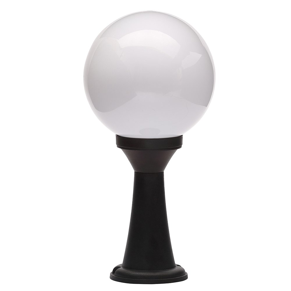LITECRAFT Lancaster Post Light Outdoor Fitting with White Globe Shade - Black
