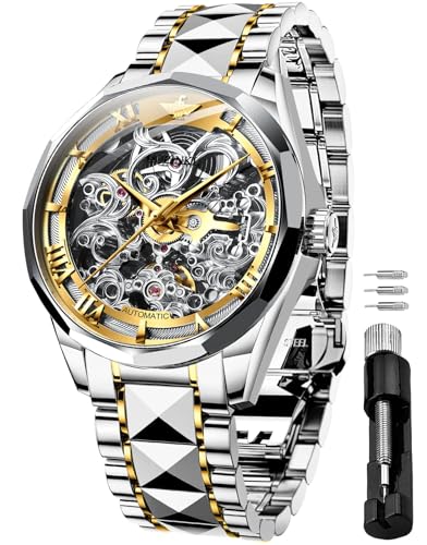 Image of OUPINKE Men's Skeleton Mechanical Watches Luxury Dress Automatic Self Winding Sapphire Crystal Waterproof Tungsten Steel Band Wrist Watches