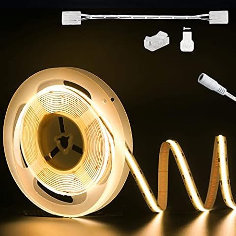 PAUTIX COB LED Strip Lights Warm White 2700K DC24V, 6m 504LEDs/M Flexible CRI90+ LED Tape, Super Bright for Cabinet, Bedroom, Kitchen DIY Lighting with 8mm cob Connector(Power Supply Not Included) Cover