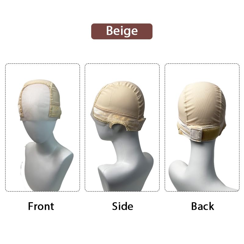 Lace Wig Cap with Grip Band for Keeping Wigs In Place 13x4 Wider Transparent Lace for Glueless Wig Adjustable Grip Cap with Velcro Headband (Beige) - Image 4