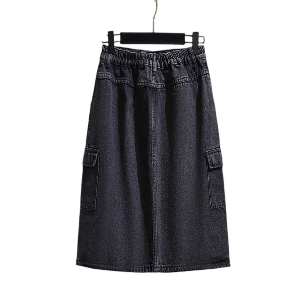 Gonne da Donna,Gonna Midi da Donna Nera Gonna in Denim Carico con Spacco Elastico A Vita Alta con Tasca Plus Size A-Line Gonne Lunghe Diritte Casual per Ragazze Signore,XL