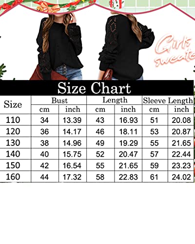 Newffr Girls Crochet Hollow Out Crewneck Long Sleeve Lightweight Knit Sweaters Pullover Jumper Kids Soft Tops Beige #TOP3