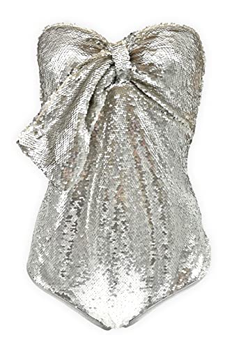 Sequins Strapless Swimsuit With Bow