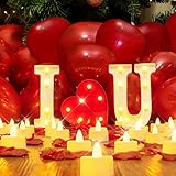 Homemory I Love U Light Up Letters Proposal Decorations, I Love U Sign with 24Pcs Flameless Candles 1000Pcs Red Fake Rose Petals 30Pcs Red Balloons for Valentine's Day Wedding Proposal Romantic Night