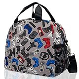 Video Game Lunch Bag Insulated Lunch Box Small Lunch Tote Bags with Water Bottle Holder, Adjustable