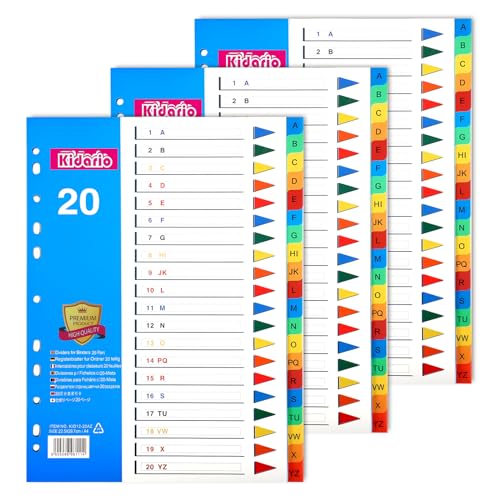 FUYOAL File Dividers A4 3 Pack 20 Part A-Z Folder Dividers Coloured