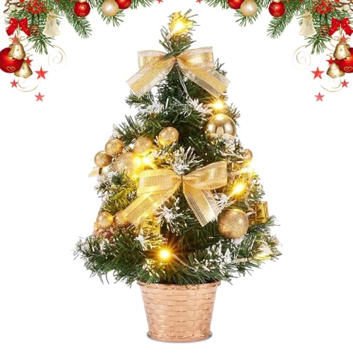 Mini Albero di Natale con Illuminazione a LED, Piccolo Albero di Natale da Tavolo da 40 cm con Neve Bianca e Puntale a Stella, Mini Albero di Natale con Illuminazione per Interni per Decorazioni Natal