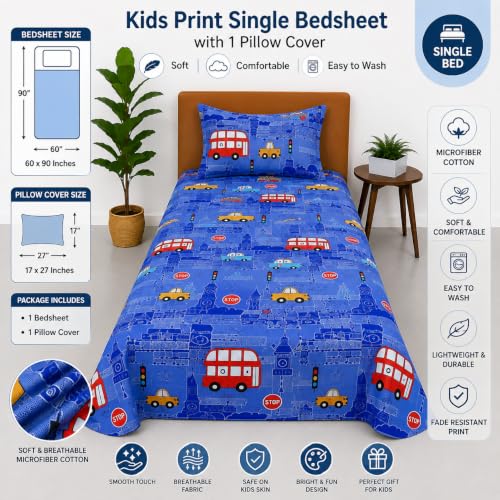 Image of COZY FURNISH Single Bedsheet with 1 Pillow Cover, 60 x 90 Inches, Soft Microfiber Cotton Bed Sheet Set for Single Bed