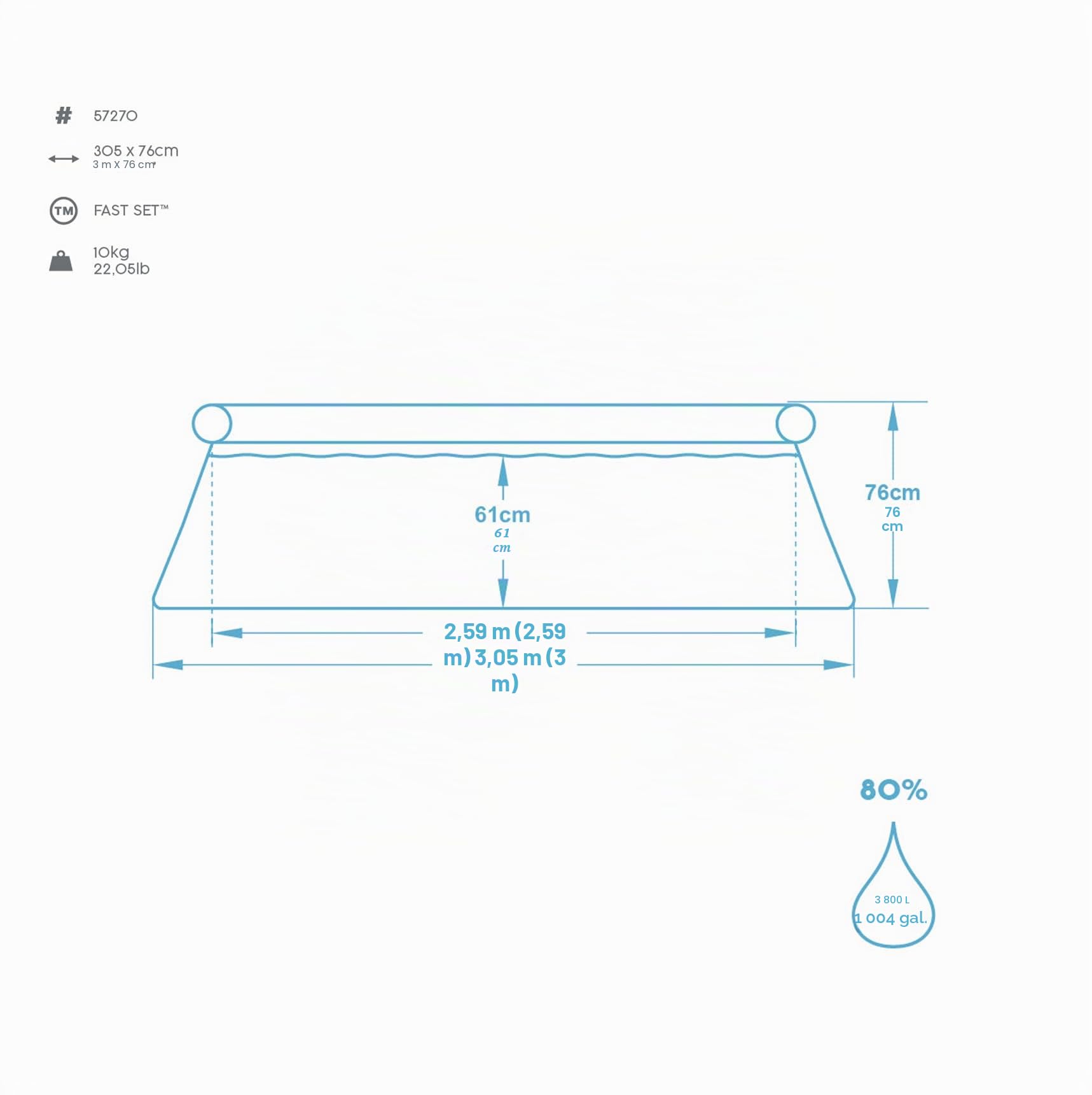 Bestway Piscine - 305 x 76 cm - Bleu 57270