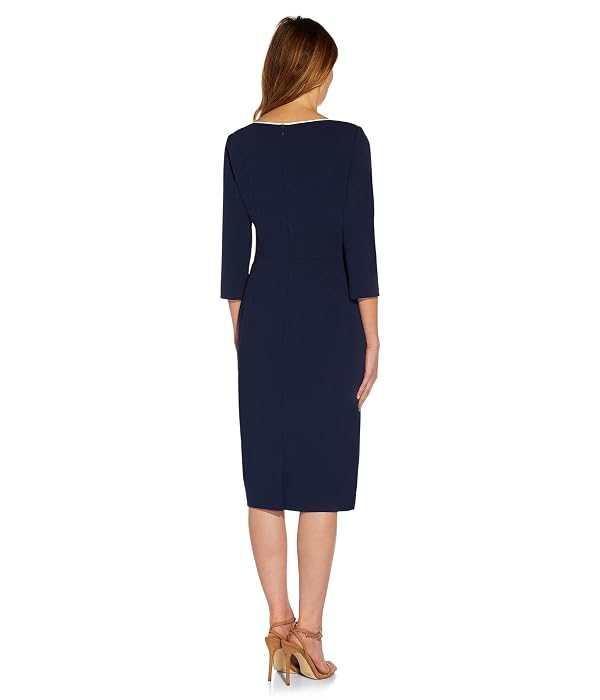 Adrianna Papell Stretch Crepe Tie Front Dress with Contrast Tipping Navy Sateen/Ivory 6 by Adrianna Papell - Used condition - Image 2