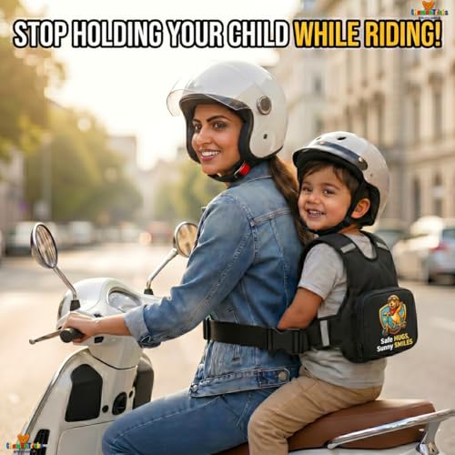 Image of Baby & Kids Safety Belt for Two-Wheelers - Toddler Harness Strap for Bike & Scooty, Child Riding Safety Belt for 2 to 6 Years, Adjustable, Comfortable, Easy-Use (Black - Premium)