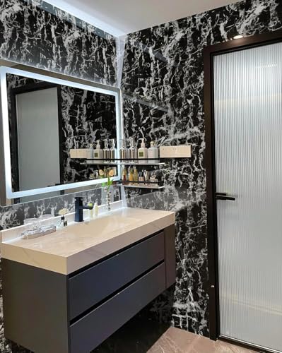 Image of HOME13 Marble Wallpaper Peel & Stick Contact Paper Self Adhesive Decorative Removable Waterproof Wallpaper for Kitchen Cabinet and Furniture Countertops (24 X 180 INCH, Black Grey Marble)