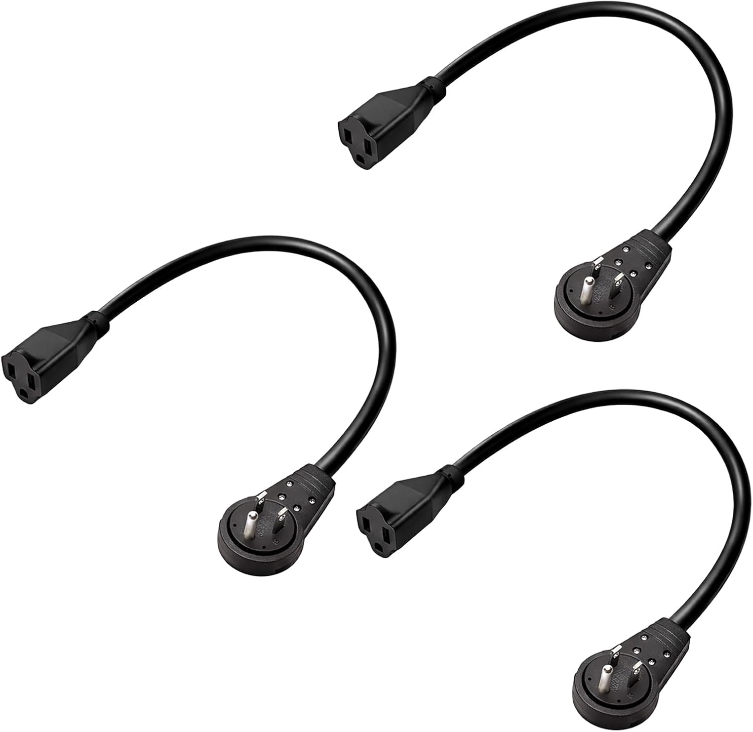Ziotek 360-Degree Rotating Flat Extension Cord, 3-Pack, 18-Inch Short Extension Cord Flat Plug, Reduces Cable Clutter, Provides Easy Access to Hard-to-Reach Ports, UL Listed, Black