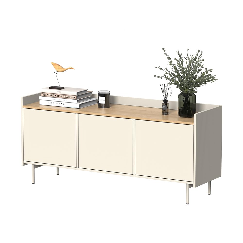 Vicco Mobile tv Velina, Crema, 140 x 63 cm con 3 porte, adatto come mobile TV con vano a giorno