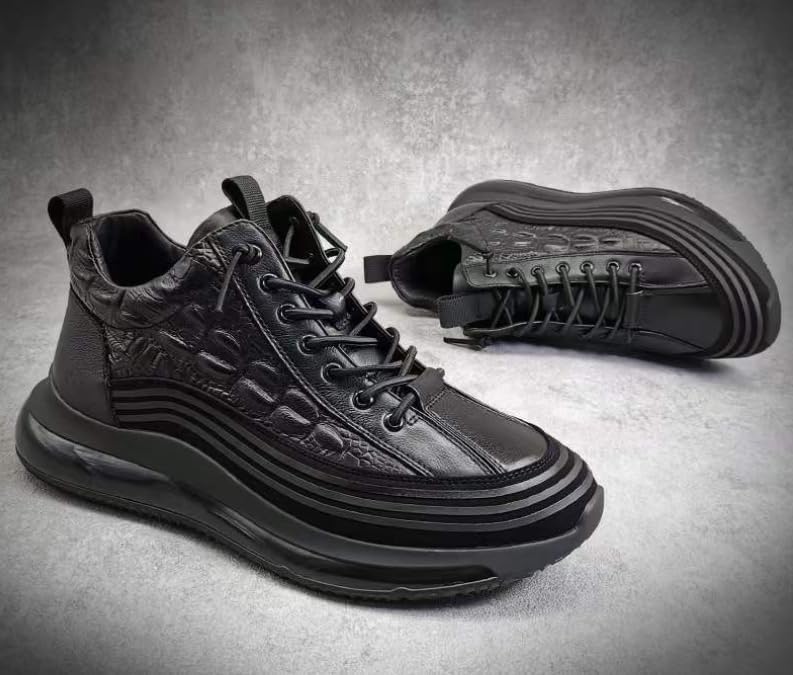 Mens Elastic Laces High-Top Sneaker Autumn & Winter New Thermal Invisible Platform Height Shoes-2In - Image 5