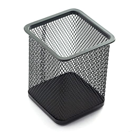 Taodan Black Pen Holder Desktop Organizer Student Stationery Office Supplies Square Shape Hollow Out Metal Mesh Pencil Container #TOP29