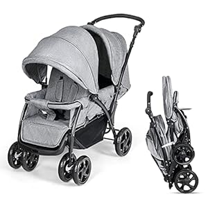 COSTWAY Geschwisterwagen klappbar Zwillingswagen Zwillingsbuggy Kinderwagen Baby Reisebuggy grau