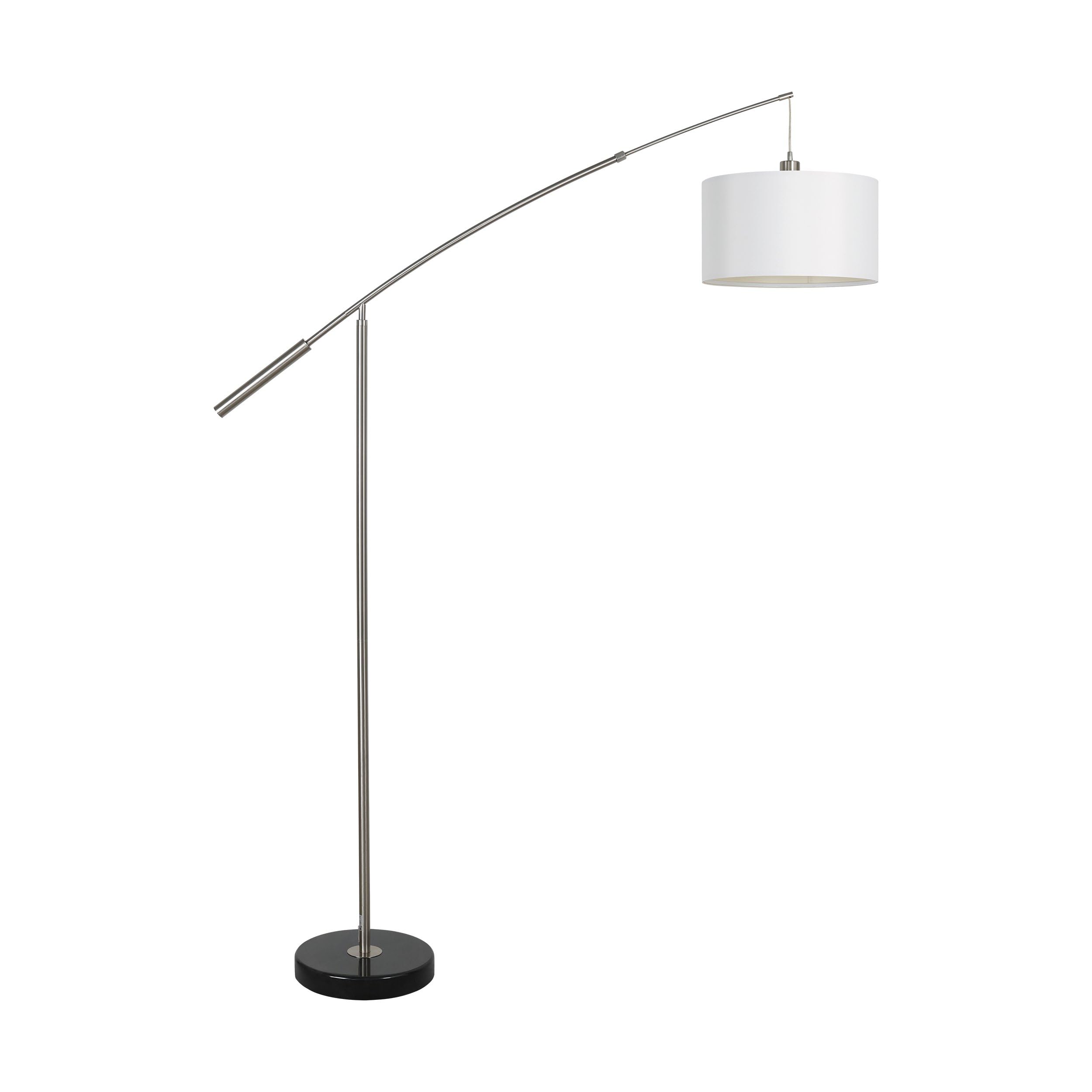 EGLO Lampa podłogowa Nadina, lampa stojąca z metalu i tkaniny | lampa łukowa w kolorze niklu matowego i białym, oświetlenie do salonu, lampa z przełącznikiem nożnym, abażur z tkaniny z E27