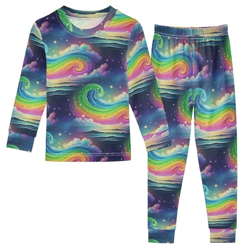 Pajama Sets Long Sleeve Rainbow Waves Ocean Soft Comfy Sleepwear 2 Piece PJS 3-8T - Main Image