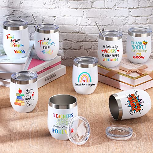 8 Pack Teacher Gifts Teacher Appreciation Gifts 12 Oz Teacher Tumbler Bulk Wine Tumbler Stainless Steel Coffee Mug With Lids And Straws Thank You Birthday Gifts For Preschool Kindergarten Teacher #TOP5