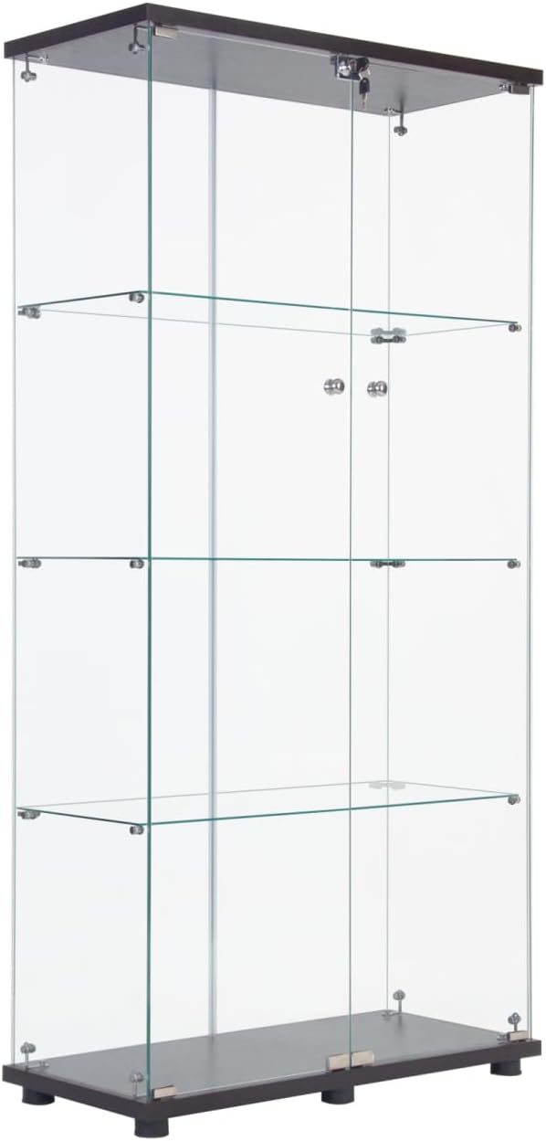 Lighted Glass Display Cabinet with 4 Shelves, Black