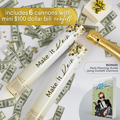 6 Pack Money Confetti Cannon Confetti Poppers | New Years Eve Party Supplies 2025 Party Poppers Confetti Shooter for Decoration, Celebration, Birthday, Photoshoot | Bulk 100 Dollar Bills Confetti Gun