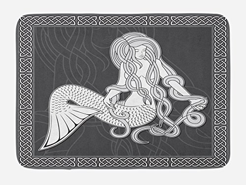Ambesonne Mermaid Bath Mat, Retro Art Illustration of a Girl Brushing Hair