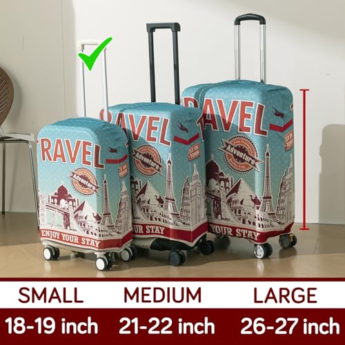 Image of HOKIPO 220gsm Durable and Washable Suitcase Covers for Trolley Suitcase, Small (18-19inch) - Travel Stories (AR-6343-D4)