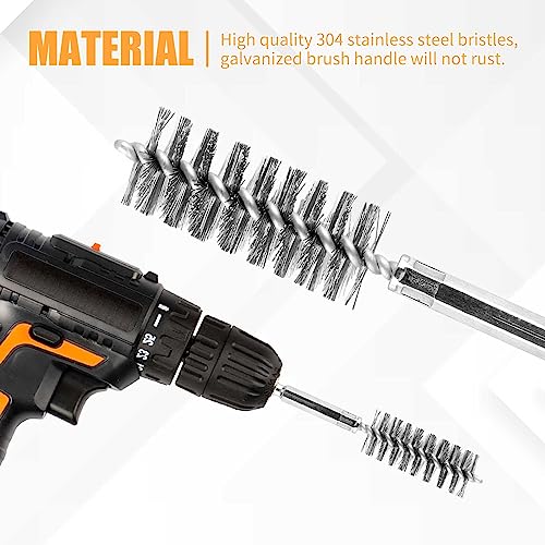 Image of 12 Pieces Wire Brush Drill Bore Cleaning Brush Set,with 1 /4 Inch Hex Shank Stainless Steel Wire Twisted Brush for Drill Impact Driver